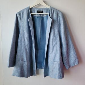 talbots women's 100% linen blazer size 18W 3/4 sleeve pockets open front blue